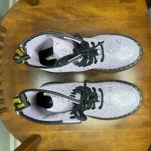 Dr Martens 1460 Boots Womens 5 Lilac Metallic Splatter Moto Streetwear Shoes Y2K - Picture 7 of 11